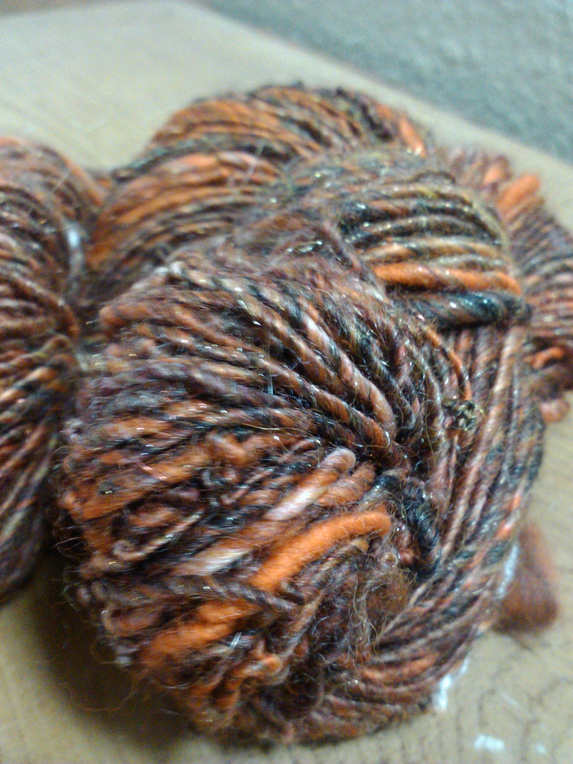 Hand spun Autumn yarn wool, silk, angelina fiber