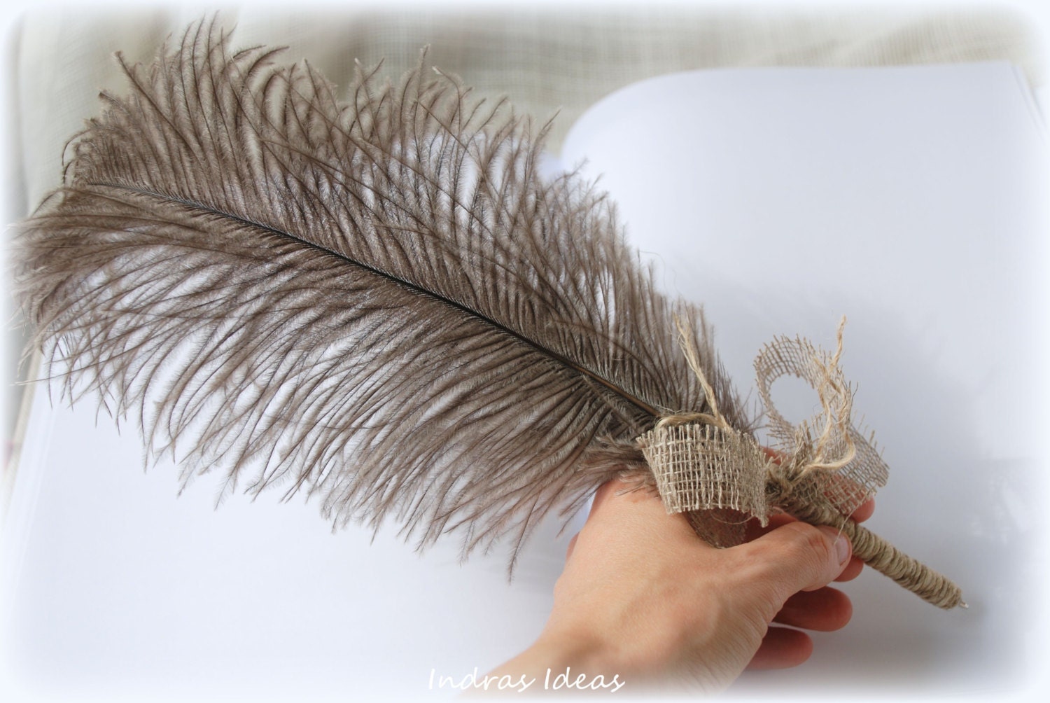 Wedding guest book pen Rustic Ostrich Feather Pens