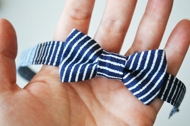 Bowtie For Baby- Navy Blue and White Stripe