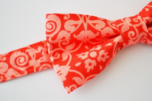 Mens Bowtie Coral Damask