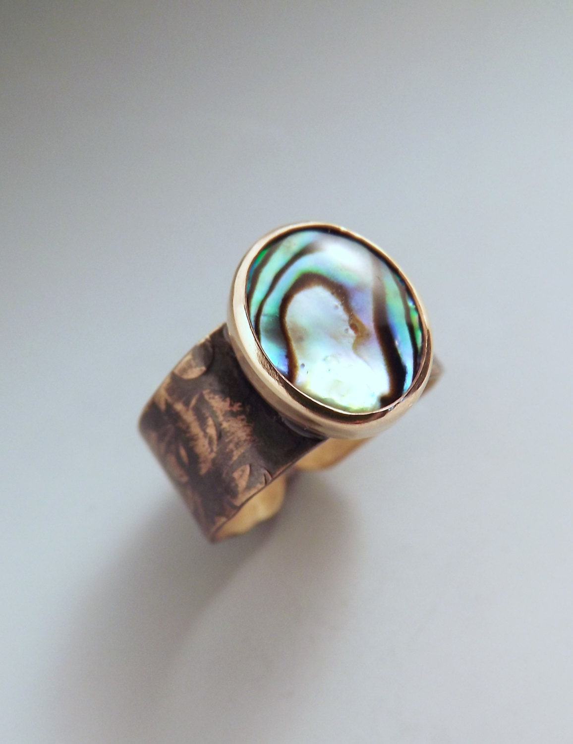 Abalone- Smokey Bronze Patina Adjustable Ring