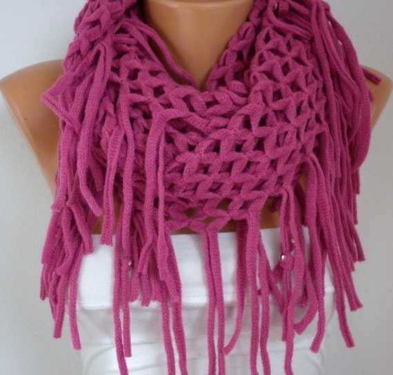 Infinity Scarf Loop Scarf Circle Scarf Fabric Knitted Lace Scarf - Tube Scarf - Fuchsia -fatwoman