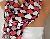 Heart Scarf Pashmina Scarf Cotton Scarf Shawl Scarf Cowl Scarf - Red - White - Black fatwoman