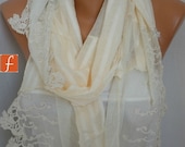 Pale Yellow  Shawl Scarf - Cowl Scarf Lace Scarf - Light Yellow - Bridesmaid Gift - for Her - Gift - mom - fatwoman