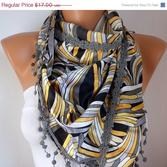 BIG SALE Women Scarf - Shawl  Cowl with Lace - Multicolor - Gray - fatwoman