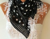 BIG SALE Black Polka Dot  Women Shawl Scarf - Cowl Scarf - fatwoman