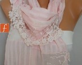 BIG SALE Pale Pink  Shawl Scarf -  Cowl  Scarf Lace Scarf  - Light Pink - Bridesmaid Gift - for Her - Gift - mom - fatwoman