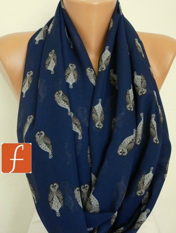 Owls Scarf Infinity Scarf Shawl Circle Scarf Loop Scarf Gift - for her - fatwoman