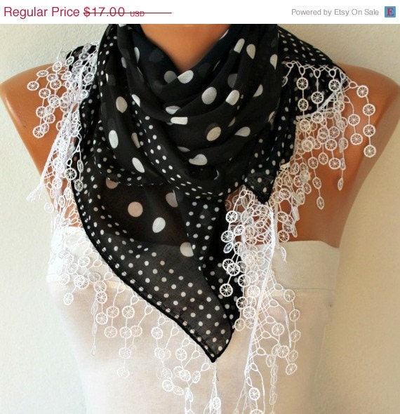 BIG SALE Black Polka Dot  Women Shawl Scarf - Cowl Scarf - fatwoman