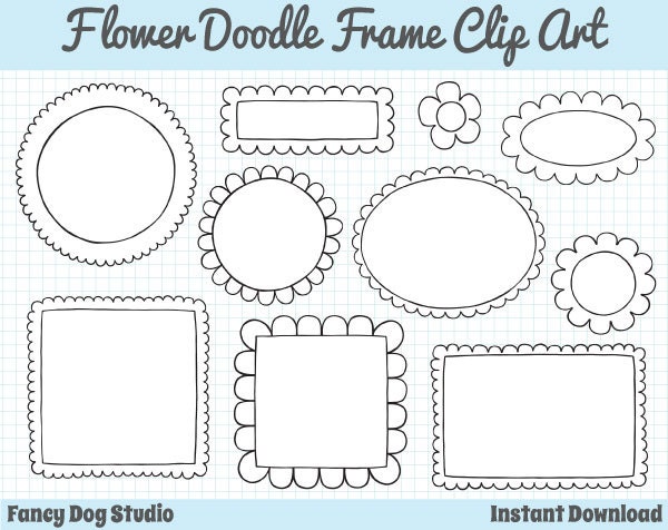 Scalloped Doodled Flower Border Clip Art - Commercial Use Instant Download