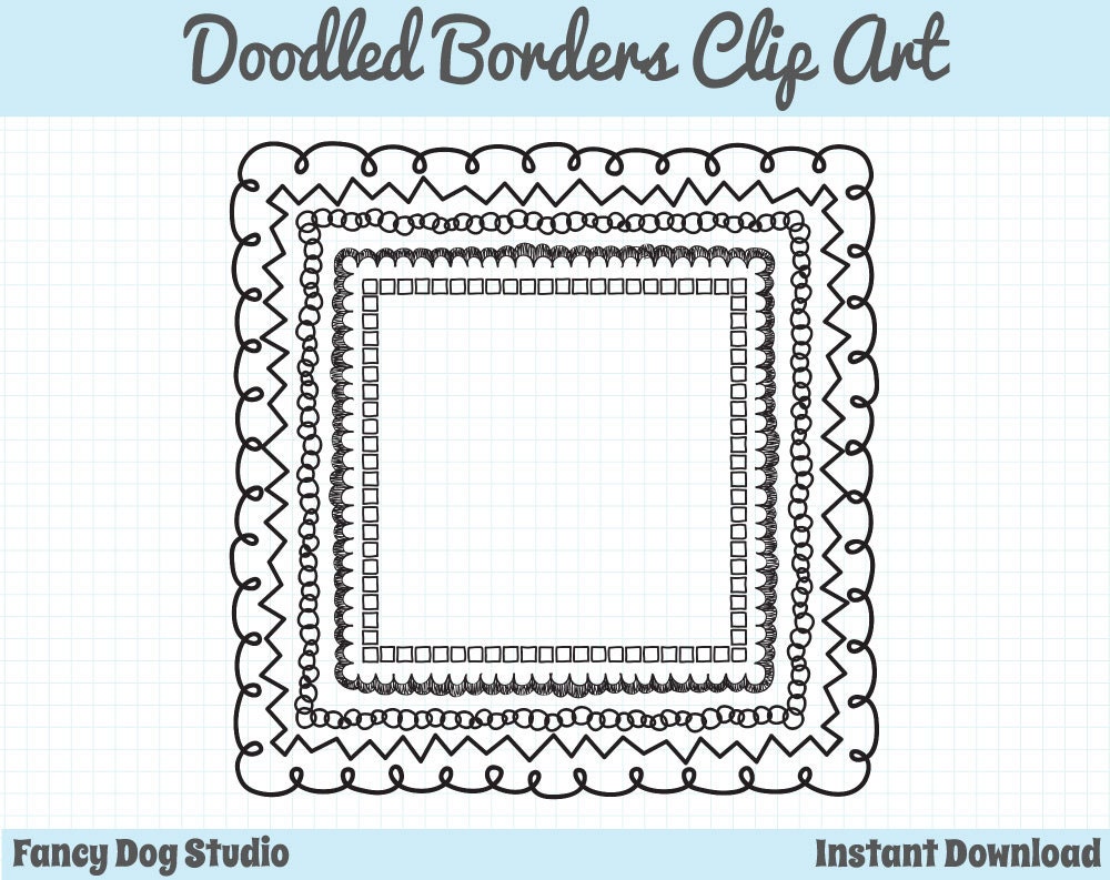 Square Doodled Borders Clipart - Instant Digital Download