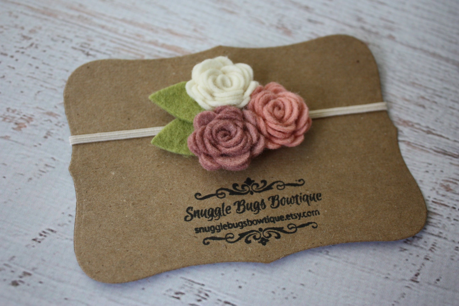 Felt Flower Headband - A Bouquet of Roses in Cameo Pink, Vintage Pink and Off White - Baby Flower Headband   , Newborn Baby to Adult