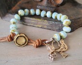 Sky Blue bracelet - Blue Bird - light baby pastel blue, rustic country chic , silver flower charm , sterling silver spring , cottage chic