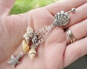 Shell and Starfish Dangle Belly Button Jewelry Ring