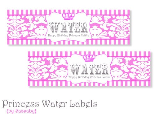 Princess Water Bottle Labels - Girls Birthday Party - DIY PRINTABLE FILE by Sassaby Il_170x135