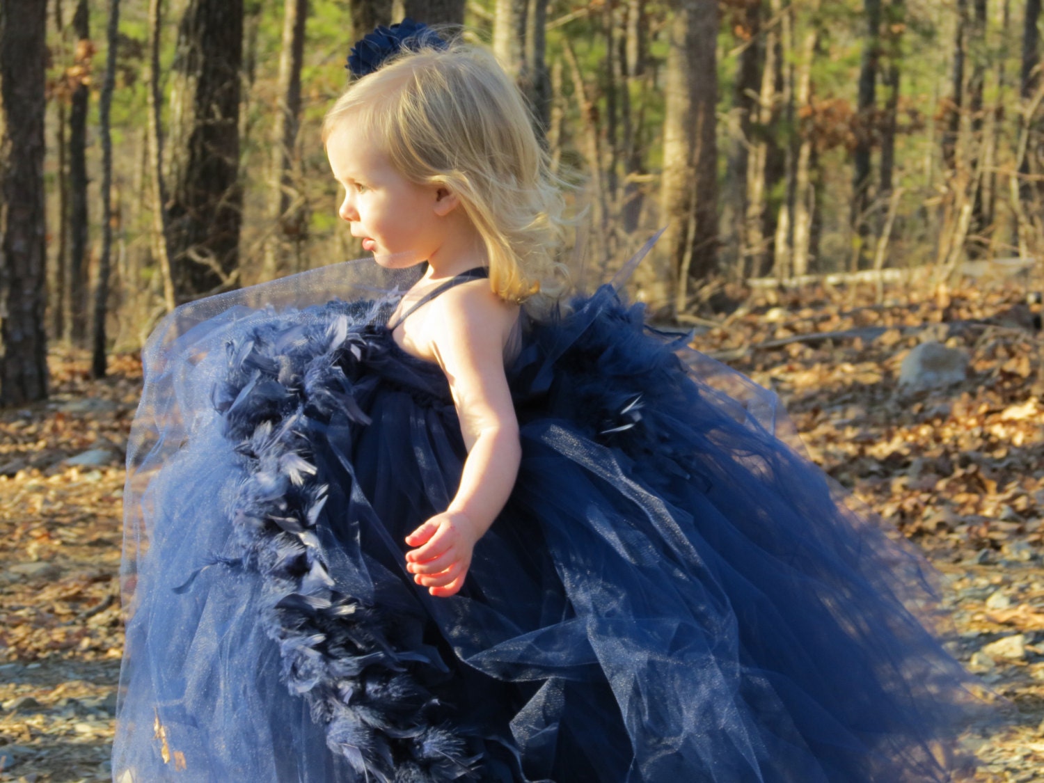 Vintage inspired Navy  Pixie Dress with  Feathers.. party dress for weddings or Photography prop-