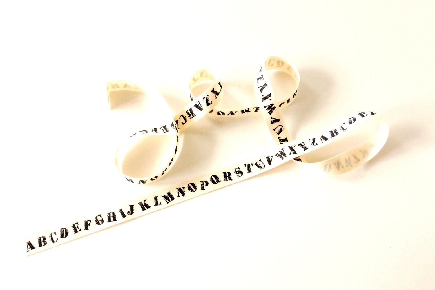 Alphabet Grosgrain Ribbon in Ivory and Black (43" long) - Great for Gift Tags, Scrapbooks, Altered Art, and more