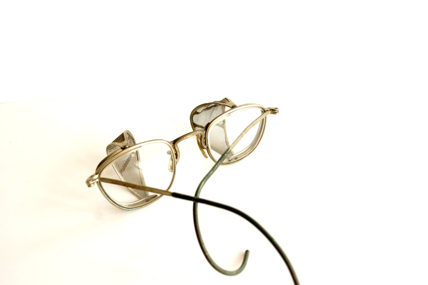 Vintage / Antique Safety Goggles / Glasses with Wire Mesh Sides - Collectible, Steampunk Spectacles / Eyeglasses