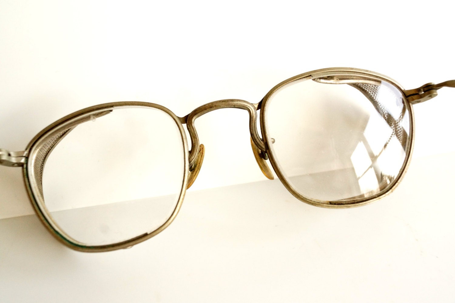 Vintage / Antique Safety Goggles / Glasses with Wire Mesh Sides - Collectible, Steampunk Spectacles / Eyeglasses