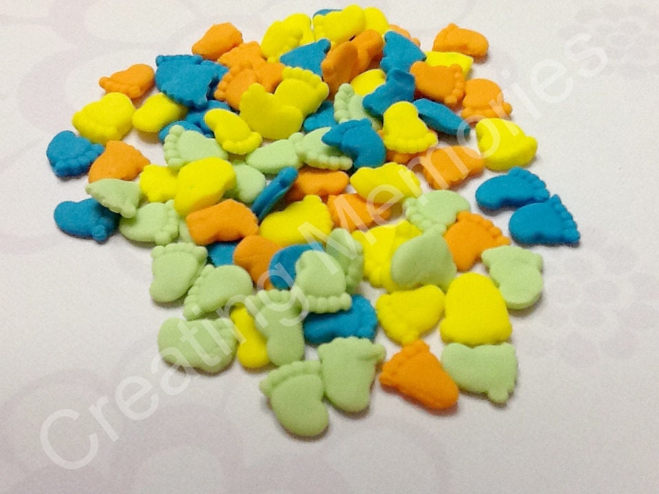 24 set of Fondant baby feet for mini-cupcake or cake-pops mix colors