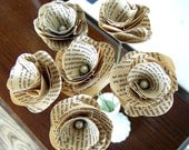 Vintage Book Flowers -Vintage Paper Flowers -Paper Roses -6 Paper Stem Roses -Eco Wedding -DiY Wedding Accessory