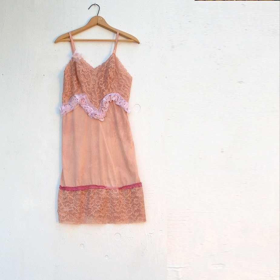 SALE summer peach soft pink rustic party Prairie sheer soft ecru bride flouncy vintage lace bridesmaid slip dress