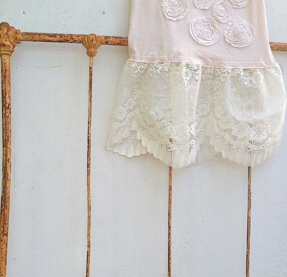 soft peach pink pale natural flowers lace party bridesmaid wedding apparel rustic Upcycled j crew tunic
