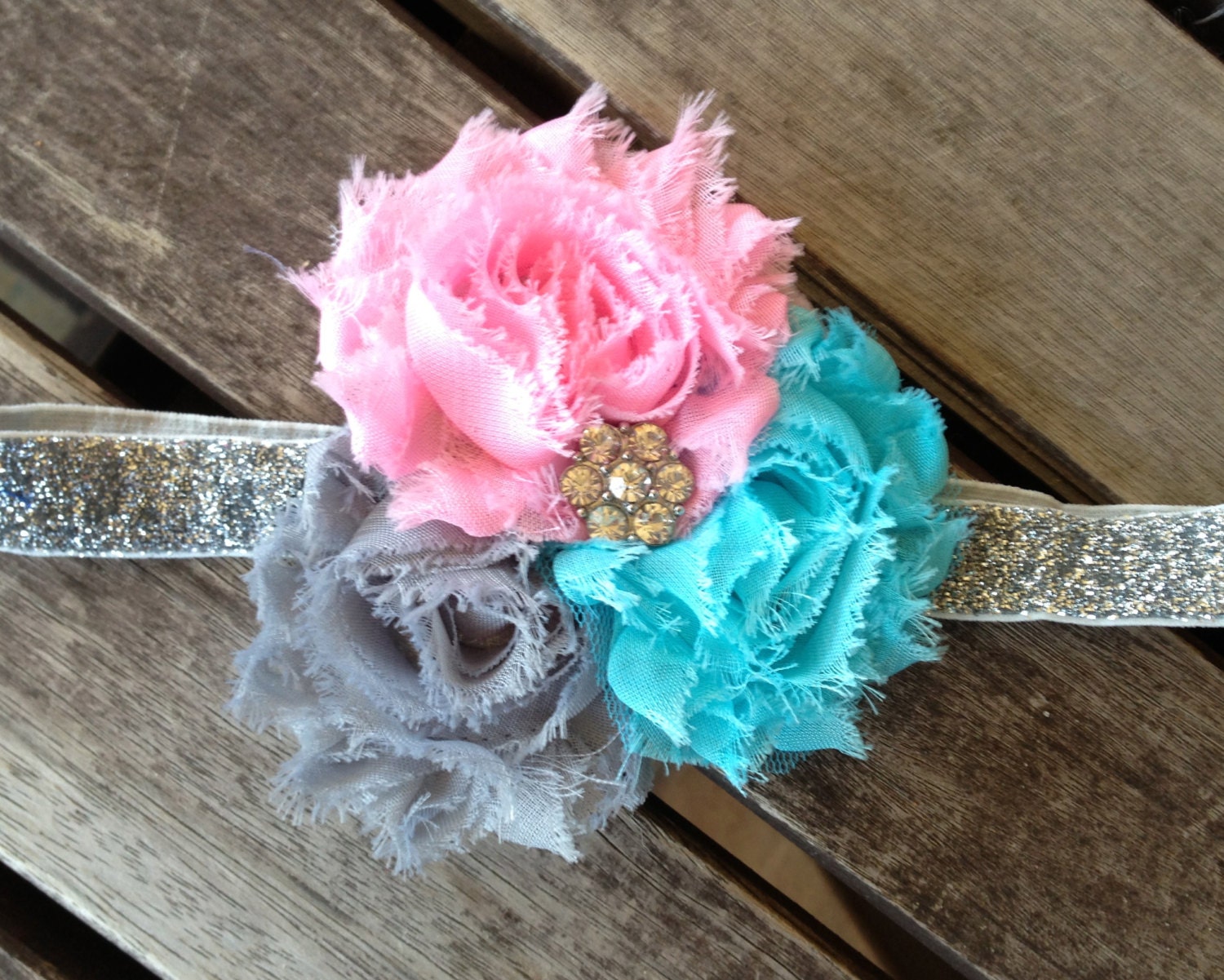 READY TO SHIP Triple Pink Grey Flower Glitter Headband Baby Headband, Baby Bow, Infant Headband, Newborn Headband, Girl Headband, Photo Prop