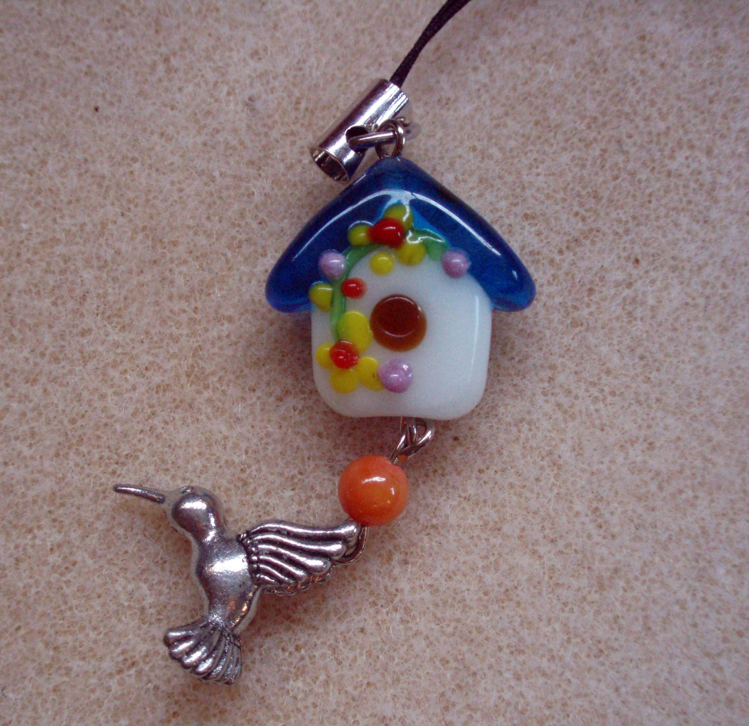 Blue birdhouse - zipper pull