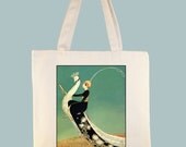 Woman and Peacock  Vintage 1920s Vogue Illustration on 15x15 Canvas Tote  - other tote sizes and personalization available