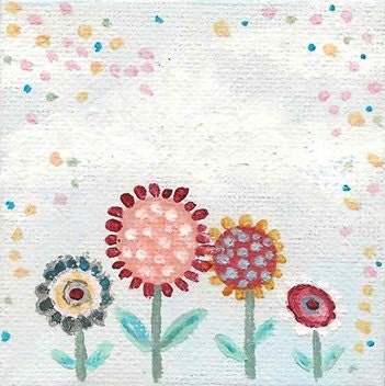 Small Original Acrylic Painting, Flowers in Bloom - Coramantic