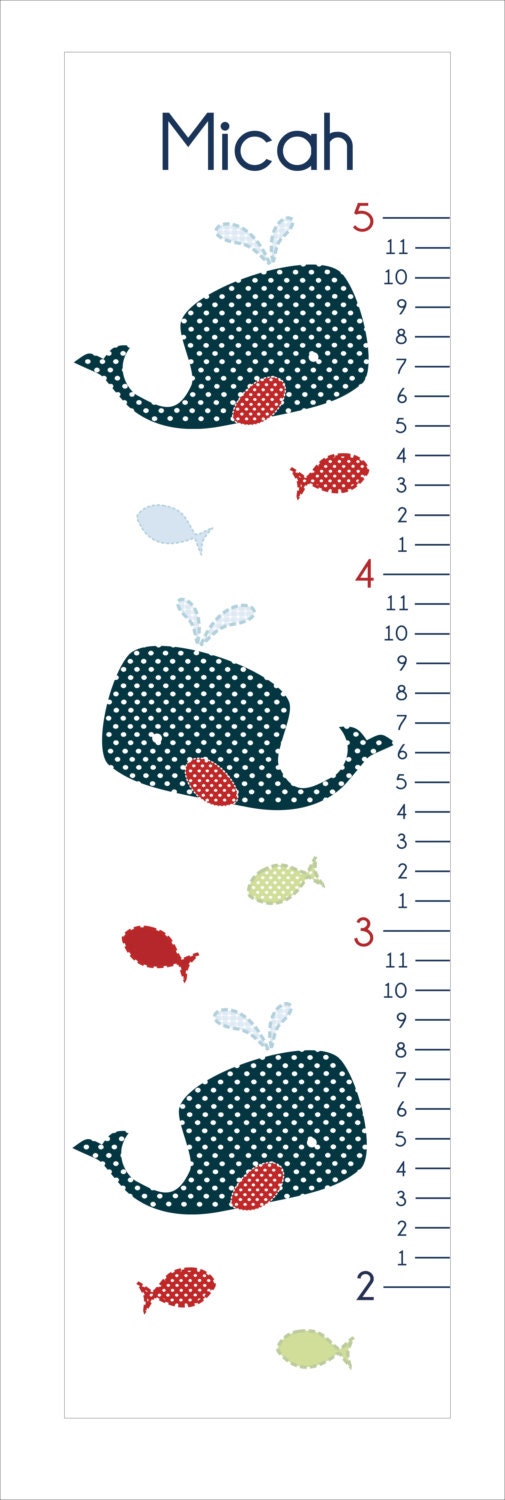 Whale Growth Chart, children's art, wall art, nursery wall art, canvas print, nautical nursery, Matches Pottery Barn Jackson