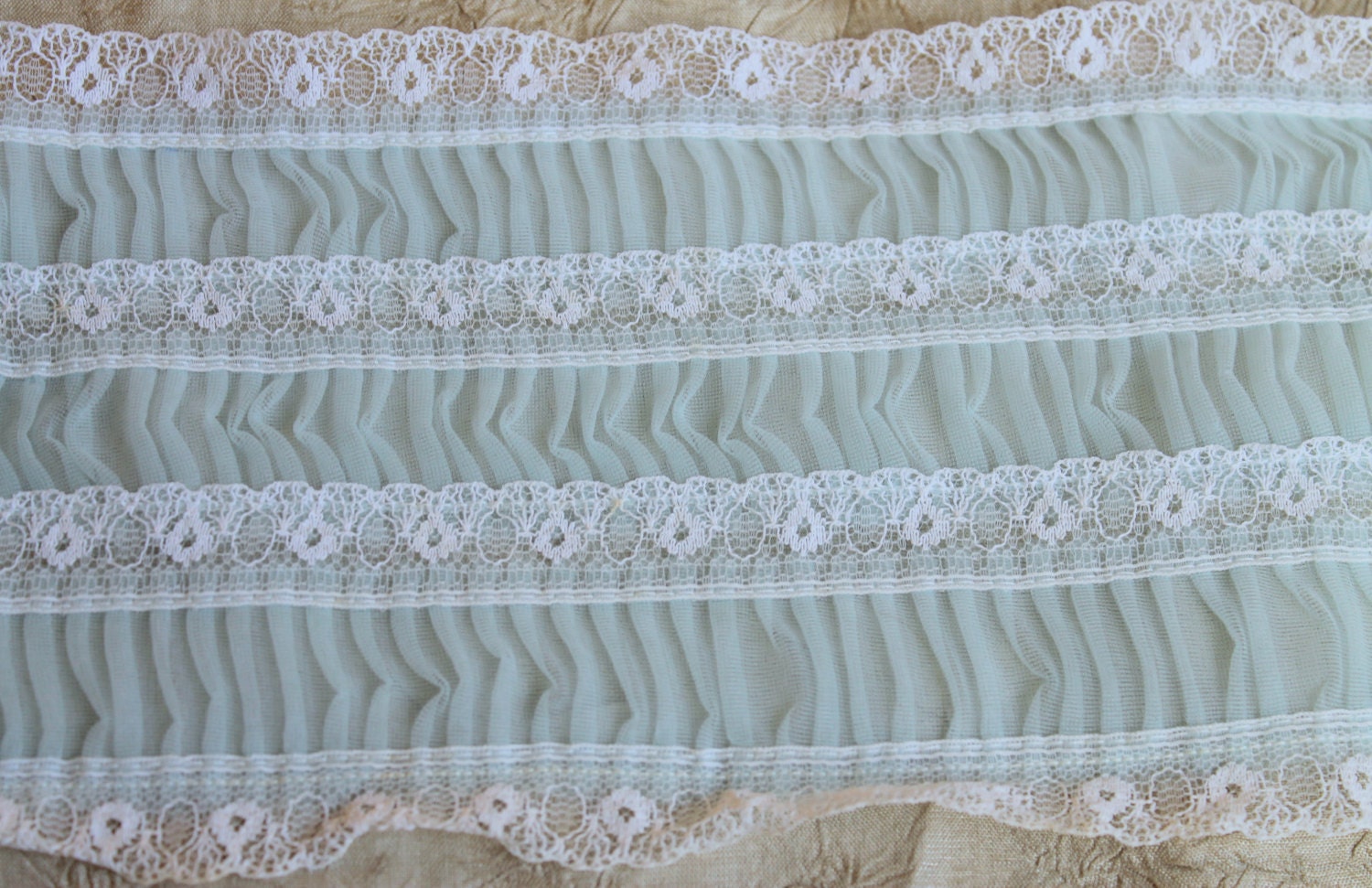 Vintage Trim, Baby Blue and Cream, Extra Wide Vintage Trim, 1 yard