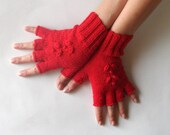 Red Fingerless Gloves Wool Half Finger Gloves Women Arm Warmers Warm Gloves Hand Warmers Winter Fingerless Mittens - KG0046 - Aimarro
