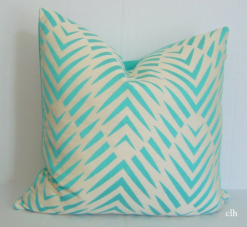 Robert Allen / SUNBRELLA PALM Pillow Cover / 20" x 20" / TURQUOISE / Indoor/Outdoor Pillow / Designer Fabric / Decorative Outdoor Pillow