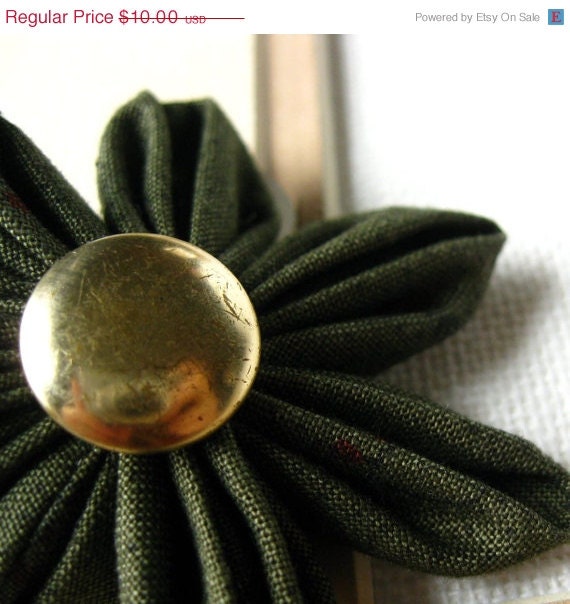 Mothers Day - Kanzashi Flower Hair Clip Dark Forest Green