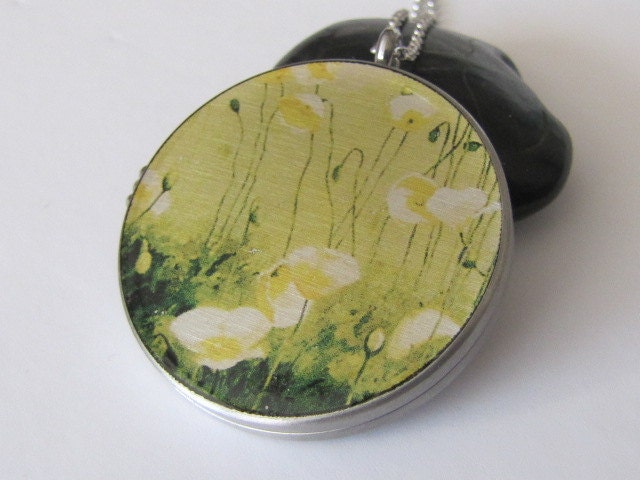BIG - Yellow Poppies II - Stainless steel photo Locket necklace