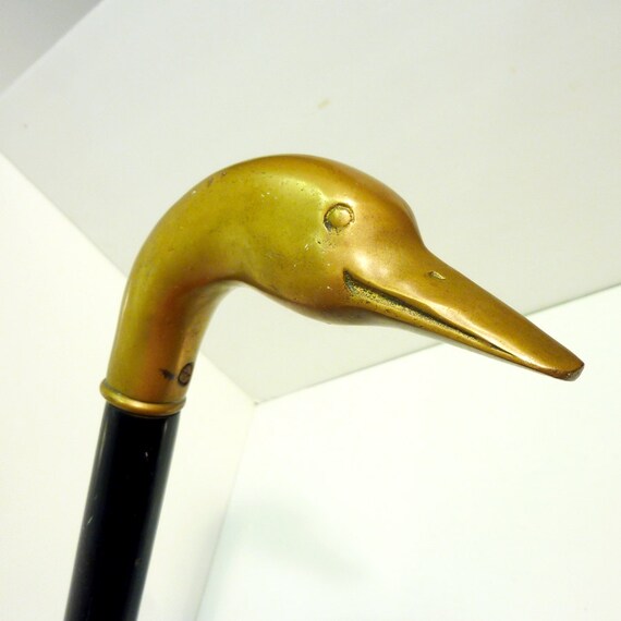 antique cane walking stick duck head solid brass by gillardgurl