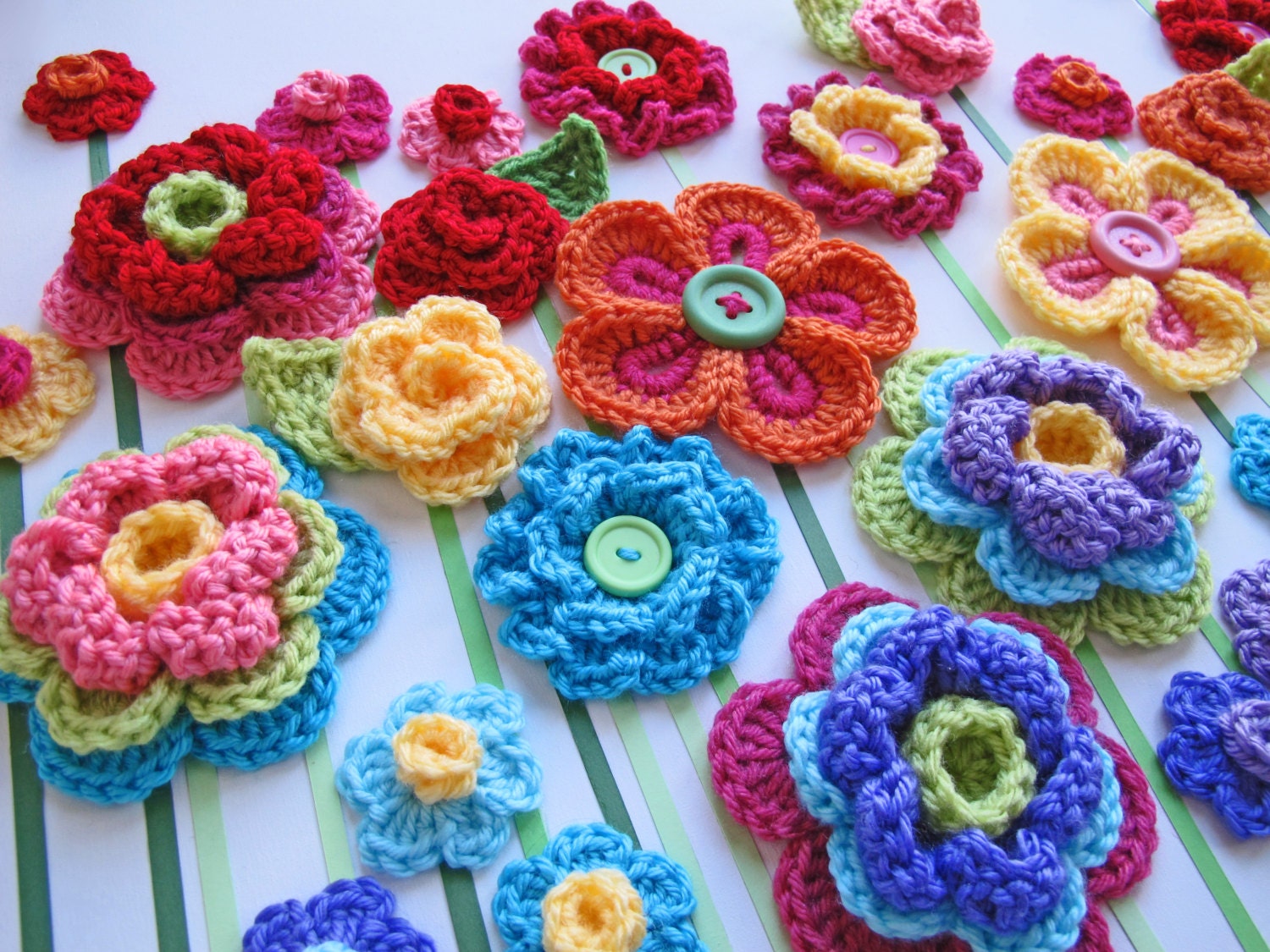 CROCHET PATTERN - Floral Fantasy - 5 yummy flowers and 2 lovely leaf patterns  - Instant PDF Download