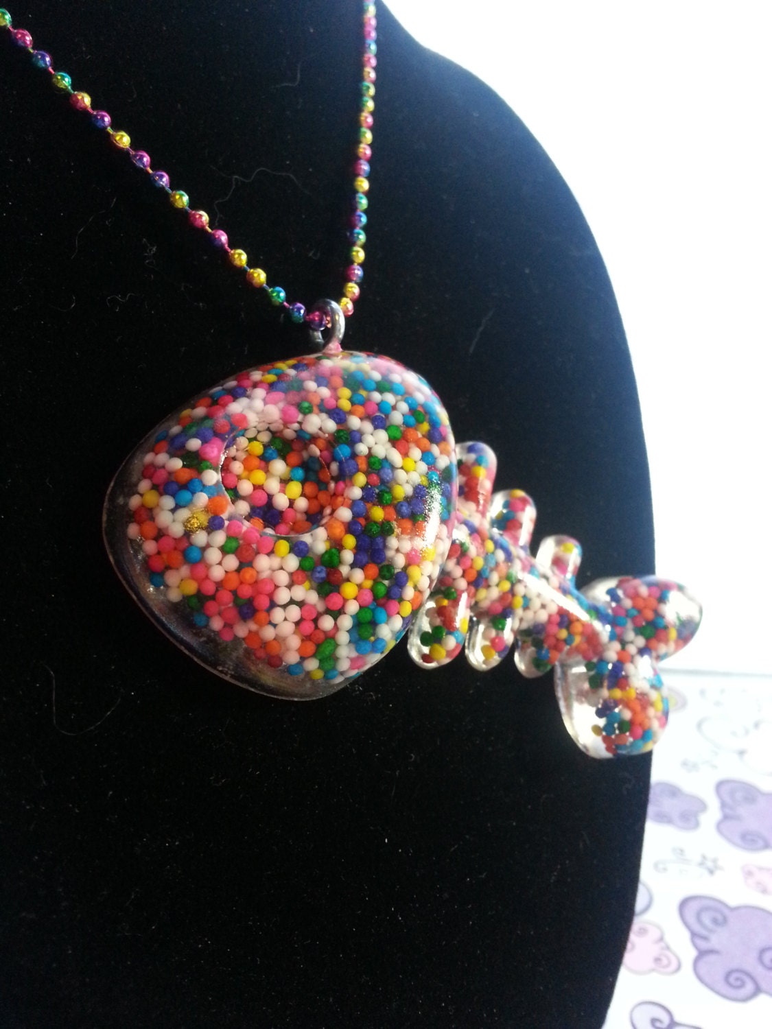 SALE - Glitter Fish Bone Resin Ball Chain necklace