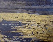 Etching Print . Navy Blue and Yellow Home Decor: Terrain 99 ... Print Size 8" x 8" ... Free Shipping
