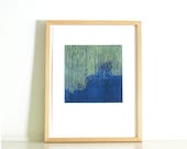 Etching Print / Navy Blue and Yellow Home Decor: Terrain 104 . Print Size 14" x 18" ... Free Shipping