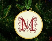 Personalized Cross Stitch Initial Ornament - Finished in 4" Hoop - You choose the initial & the color(s)