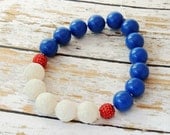 Red, White and Blue  Chunky Bead necklace, Glory Glitter Girl necklace