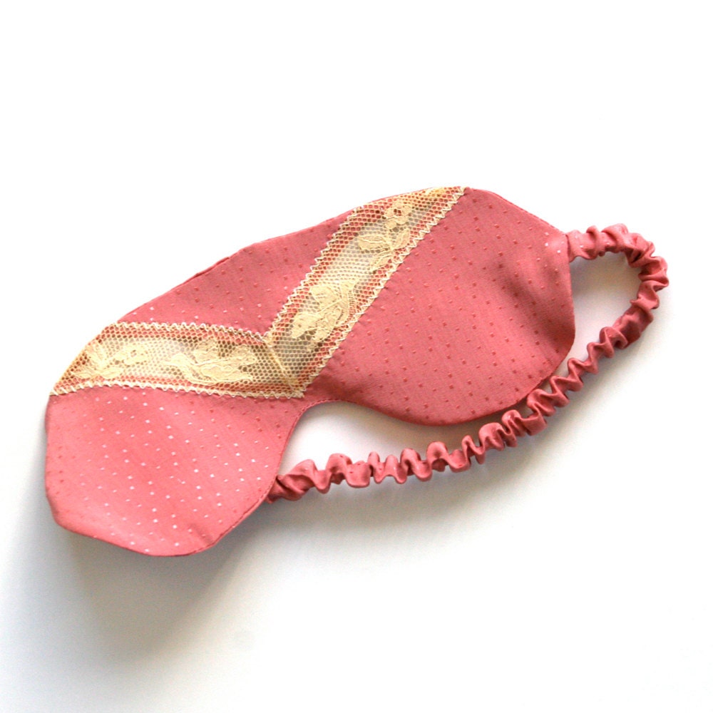 Sleep Mask Eye Eyemask Lingerie / Pink Rose Bird Silk Vintage Jacquard - Gussie Private Eye Sleep Mask