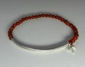Carnelian Bracelet, Stretch Bracelet, Silver Bar Bracelet, Stone Bracelet