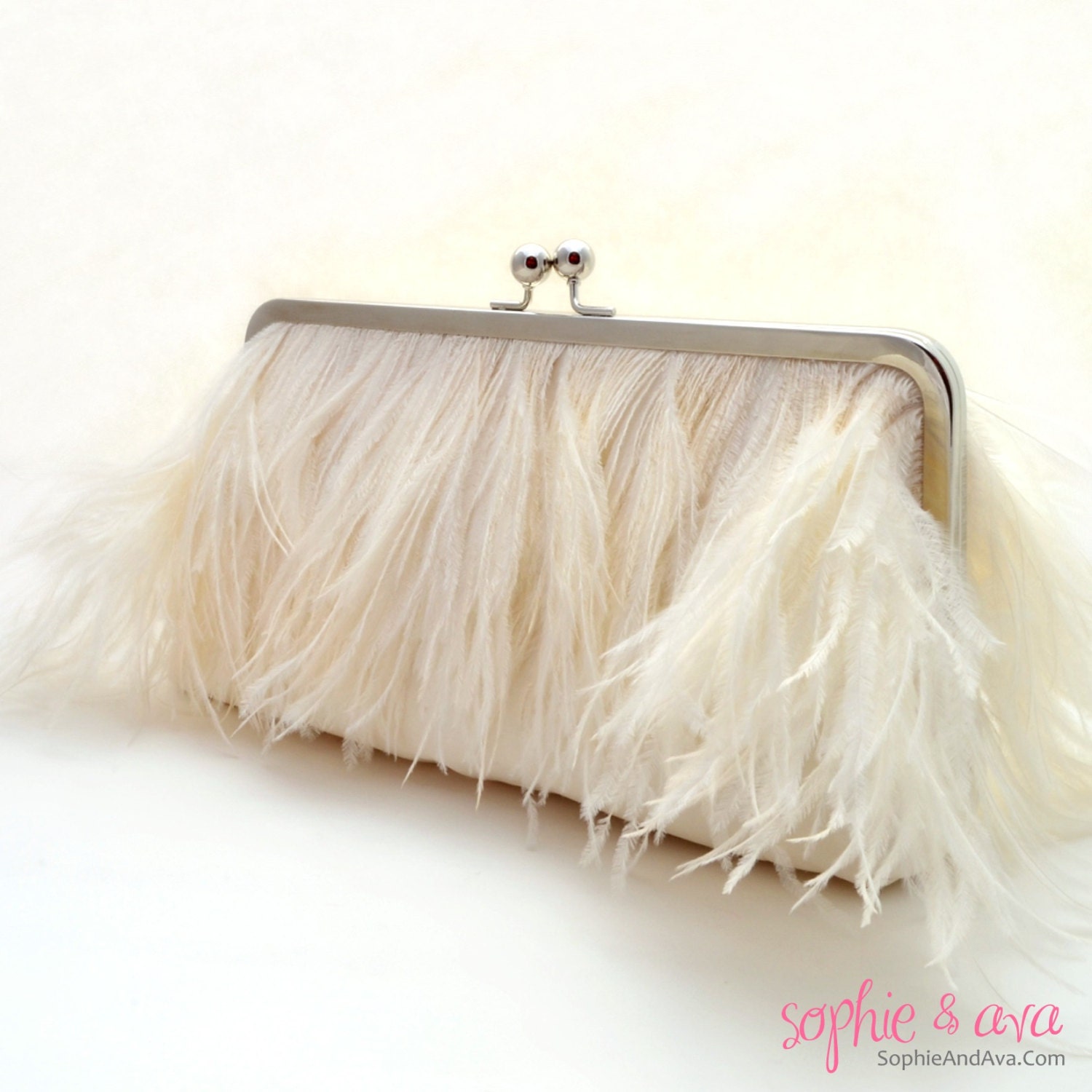 The 10" Grace Clutch in Ivory Ostrich Feathers