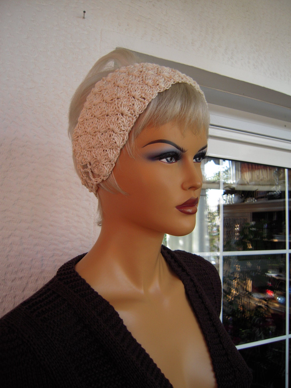 crochet handmade lace headband/eco friendly turban in light green from 100% cotton  by golden yarn