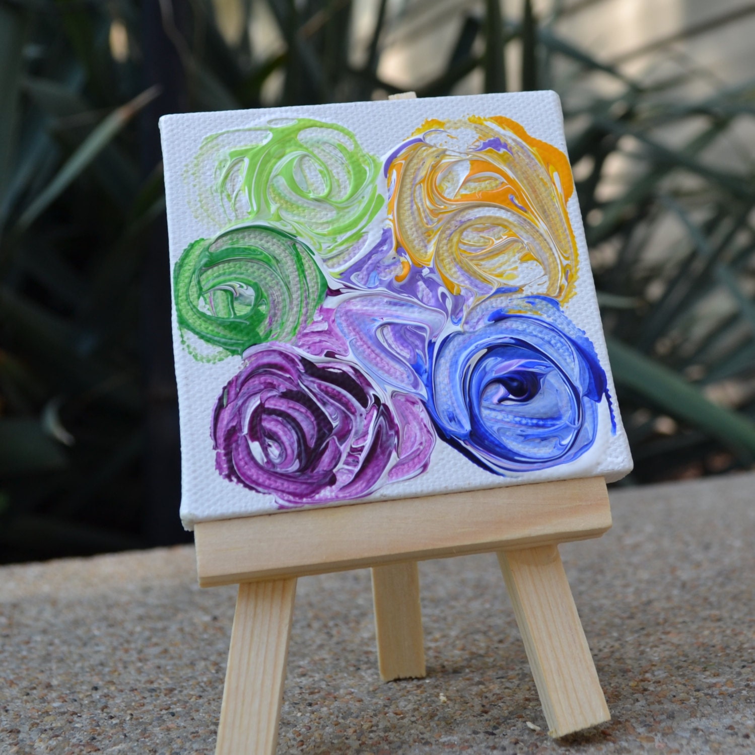 Miniature Original Painting with Easel - Child with Multiple Disabilities - 3" x 3"