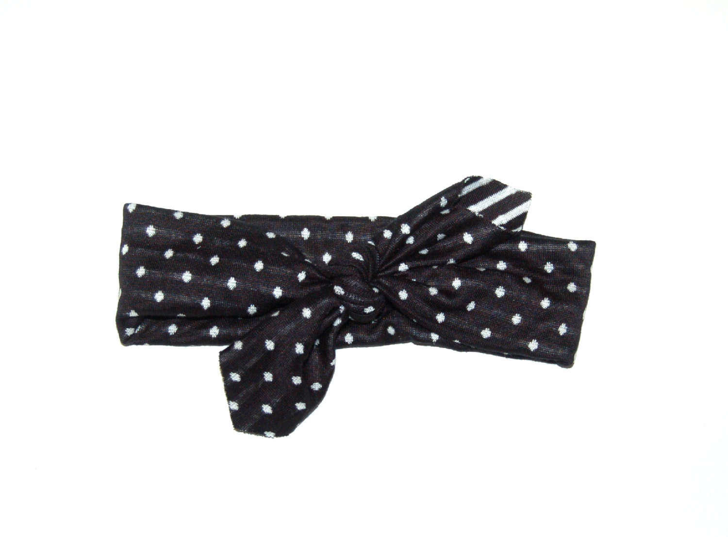 NEW 2013 WRAP COLLECTION -Black & White Polka Dot print head wrap/scarf / headband / adult / spring / summer / nautical